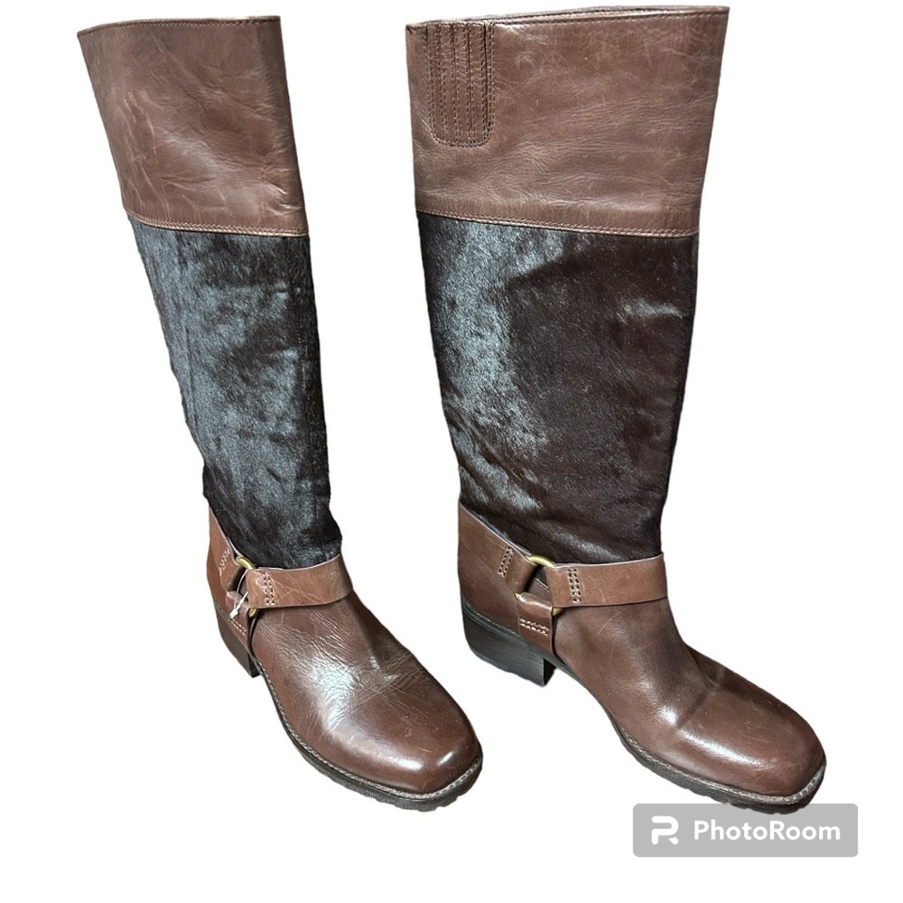Lucky Brand Abeni2 Tall Boot Brown-Tobacco Leather Pony Hair Boots - Picture 4 of 8
